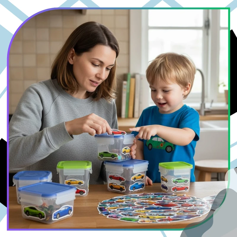 Naklejki auta zestaw 50szt kolorowe dla dzieci DIY dekoracja 1.webp