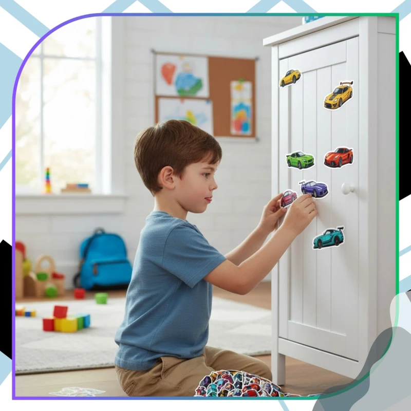 Naklejki auta zestaw 50szt kolorowe dla dzieci DIY dekoracja 2.webp