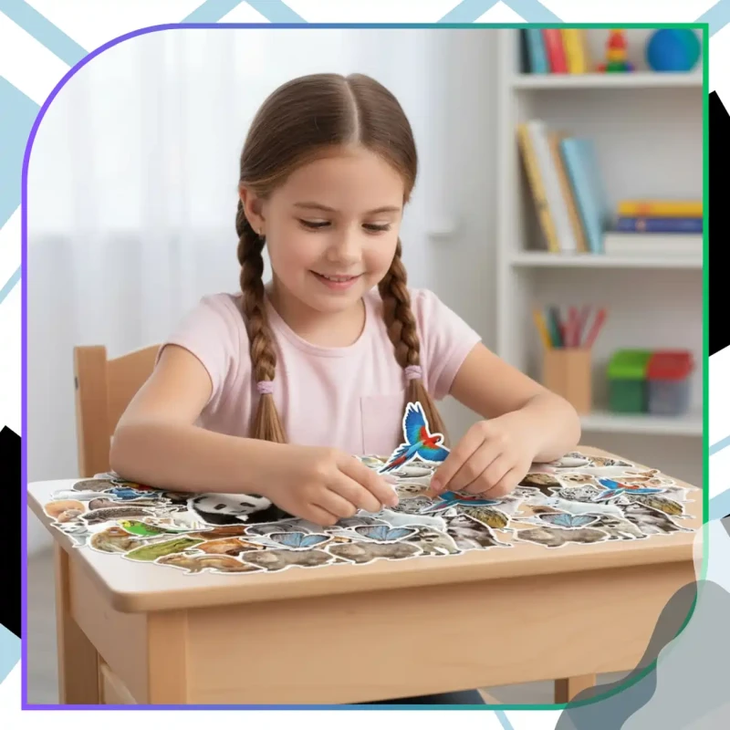 Naklejki dzikie zwierzęta zestaw 50szt kolorowe dla dzieci DIY dekoracja 5.webp