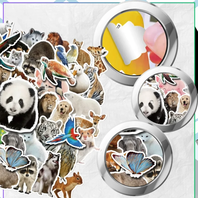 Naklejki dzikie zwierzęta zestaw 50szt kolorowe dla dzieci DIY dekoracja 7.webp