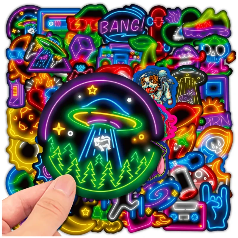 Naklejki neonowe logo zestaw 50szt kolorowe dla dzieci DIY dekoracja 9.webp