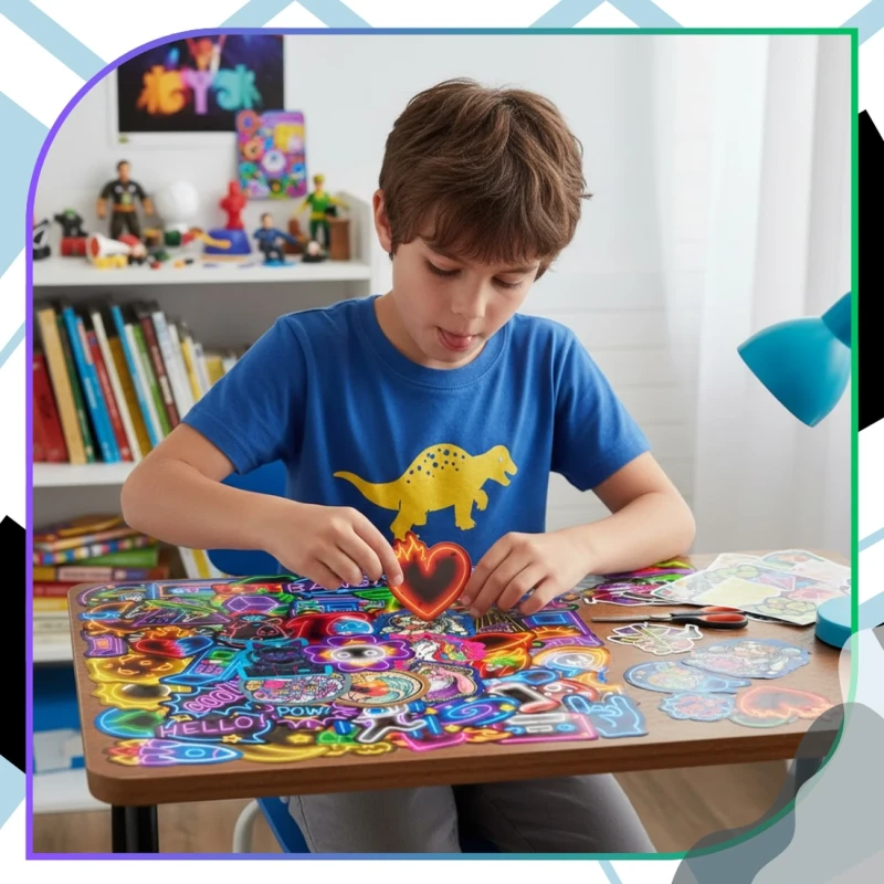 Naklejki neonowe logo zestaw 50szt kolorowe dla dzieci DIY dekoracja 2.webp