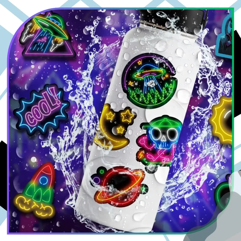 Naklejki neonowe logo zestaw 50szt kolorowe dla dzieci DIY dekoracja 4.webp