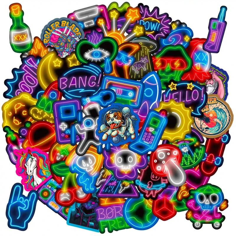 Naklejki neonowe logo zestaw 50szt kolorowe dla dzieci DIY dekoracja 5.webp
