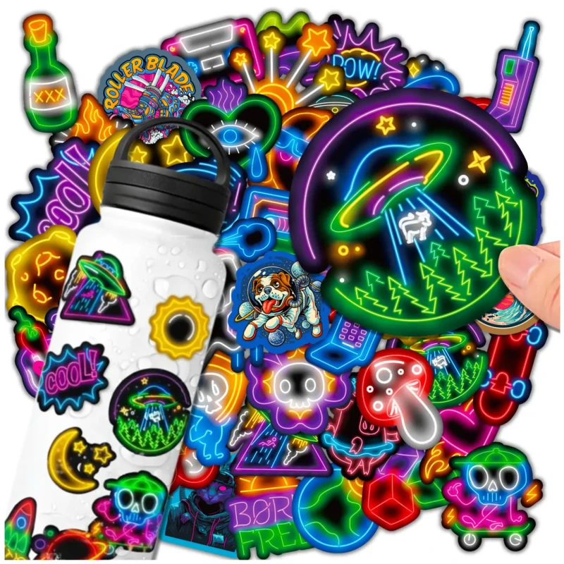 Naklejki neonowe logo zestaw 50szt kolorowe dla dzieci DIY dekoracja 7.webp