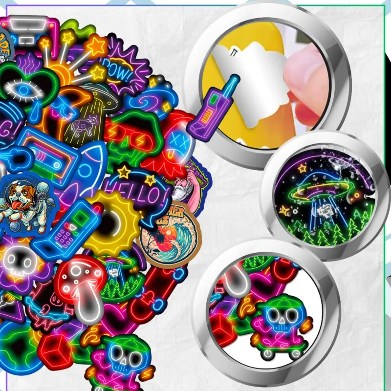 Naklejki neonowe logo zestaw 50szt kolorowe dla dzieci DIY dekoracja 8.webp