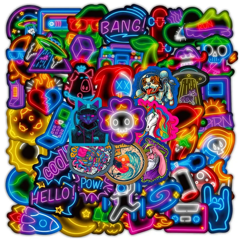 Naklejki neonowe logo zestaw 50szt kolorowe dla dzieci DIY dekoracja 10.webp