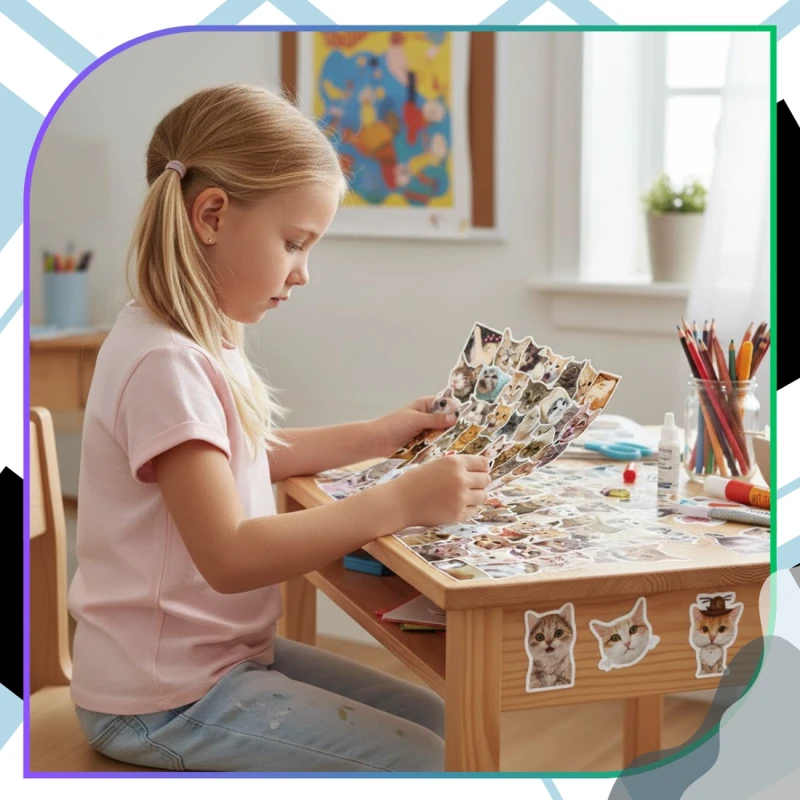 Naklejki śmieszne koty zestaw 100szt kolorowe dla dzieci DIY dekoracja 6.webp