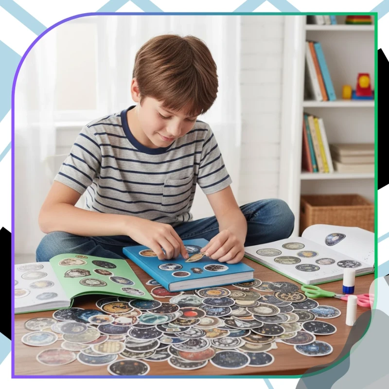 Naklejki kosmos planety zestaw 50szt kolorowe dla dzieci DIY dekoracja 1.webp