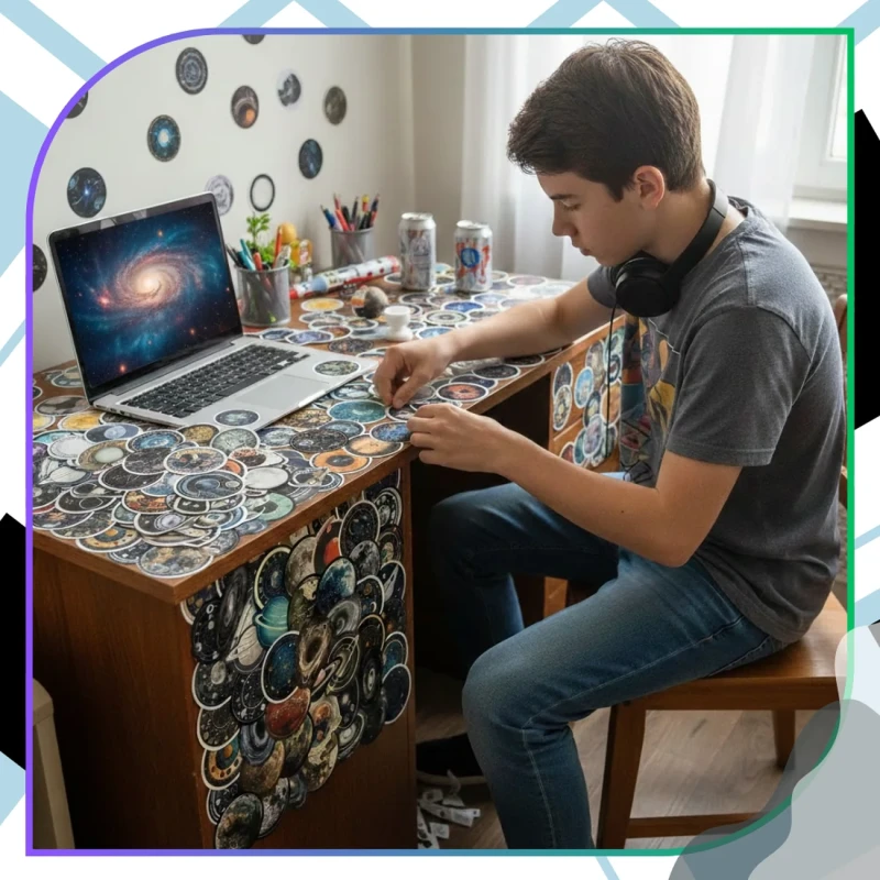 Naklejki kosmos planety zestaw 50szt kolorowe dla dzieci DIY dekoracja 3.webp