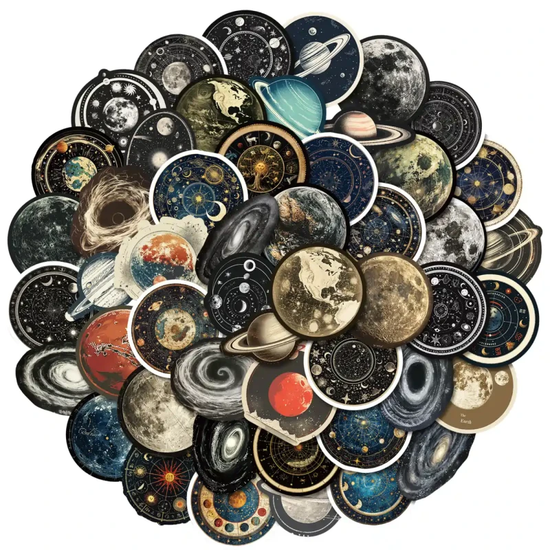 Naklejki kosmos planety zestaw 50szt kolorowe dla dzieci DIY dekoracja 5.webp