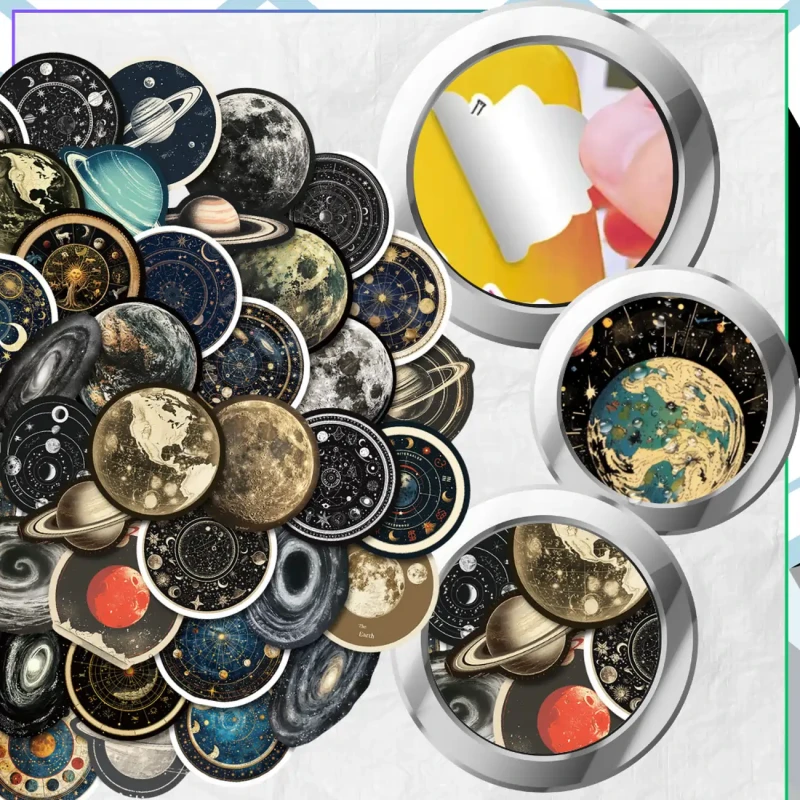 Naklejki kosmos planety zestaw 50szt kolorowe dla dzieci DIY dekoracja 8.webp