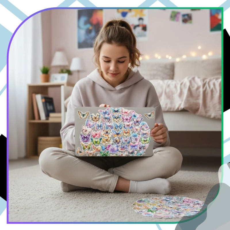 Naklejki motyle zestaw 50szt kolorowe dla dzieci DIY dekoracja 5.webp