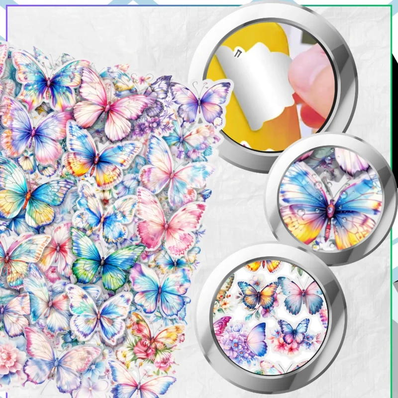 Naklejki motyle zestaw 50szt kolorowe dla dzieci DIY dekoracja 9.webp