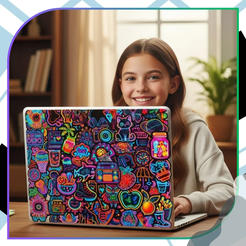 Naklejki neonowe grafitti zestaw 50szt kolorowe dla dzieci DIY dekoracja 3.webp