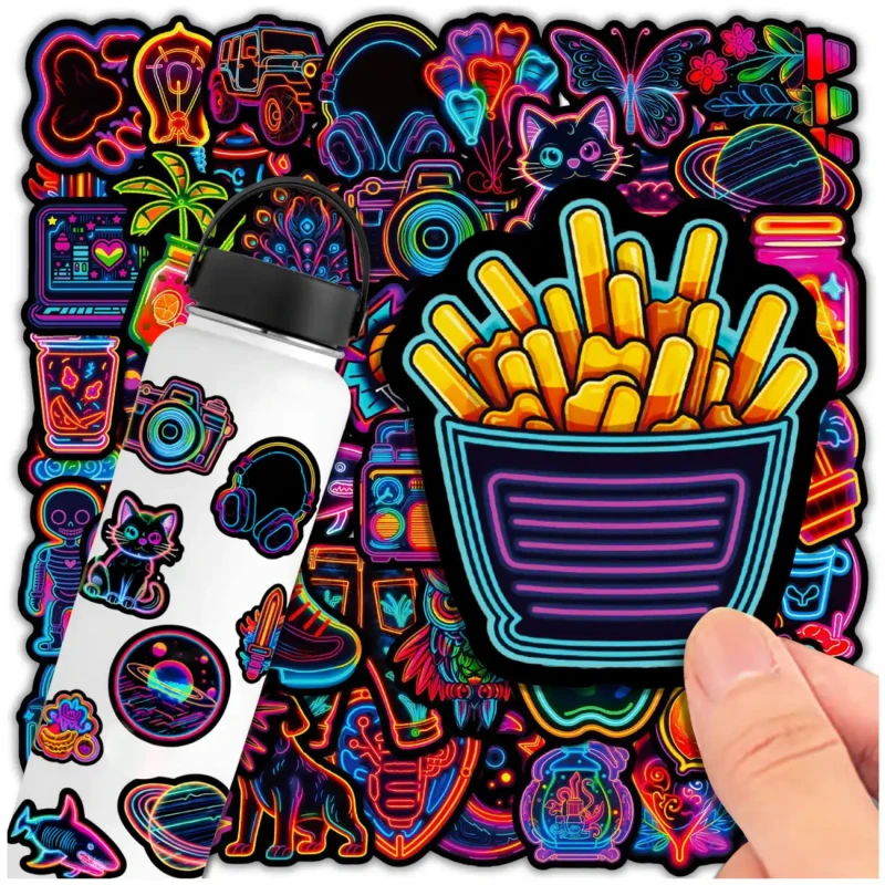 Naklejki neonowe grafitti zestaw 50szt kolorowe dla dzieci DIY dekoracja 8.webp