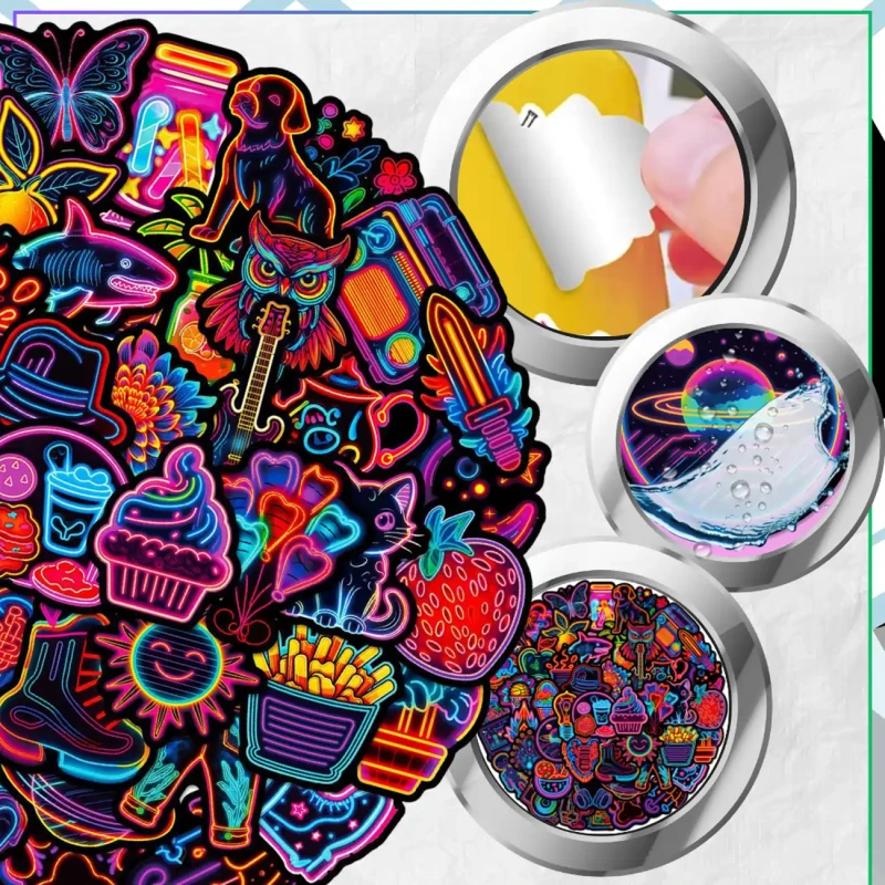 Naklejki neonowe grafitti zestaw 50szt kolorowe dla dzieci DIY dekoracja 9.webp