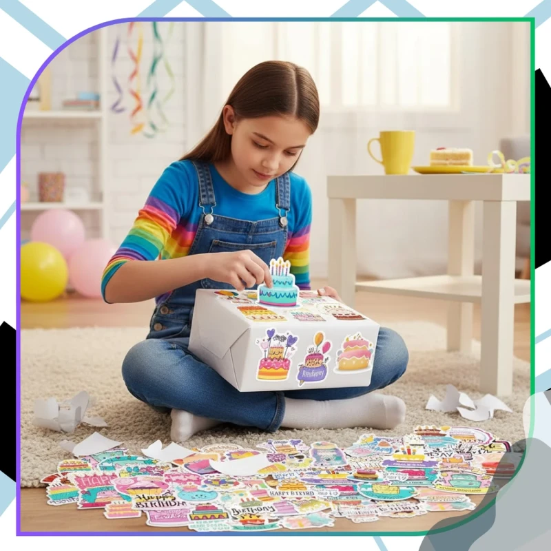 Naklejki urodzinowe zestaw 50szt kolorowe dla dzieci DIY dekoracja 6.webp