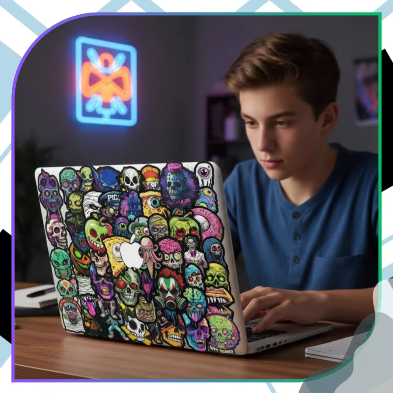 Naklejki czaszki potwory zestaw 50szt kolorowe dla dzieci DIY dekoracja 5.webp