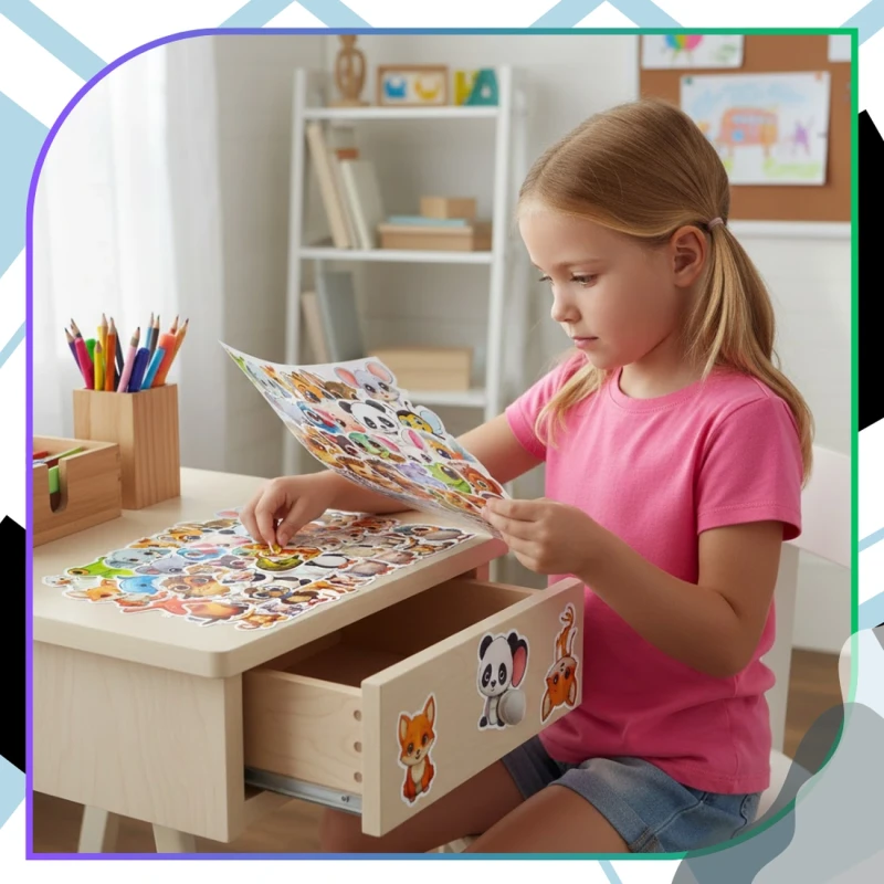 Naklejki kolorowe zwierzaki zestaw 50szt dla dzieci DIY dekoracja 3.webp
