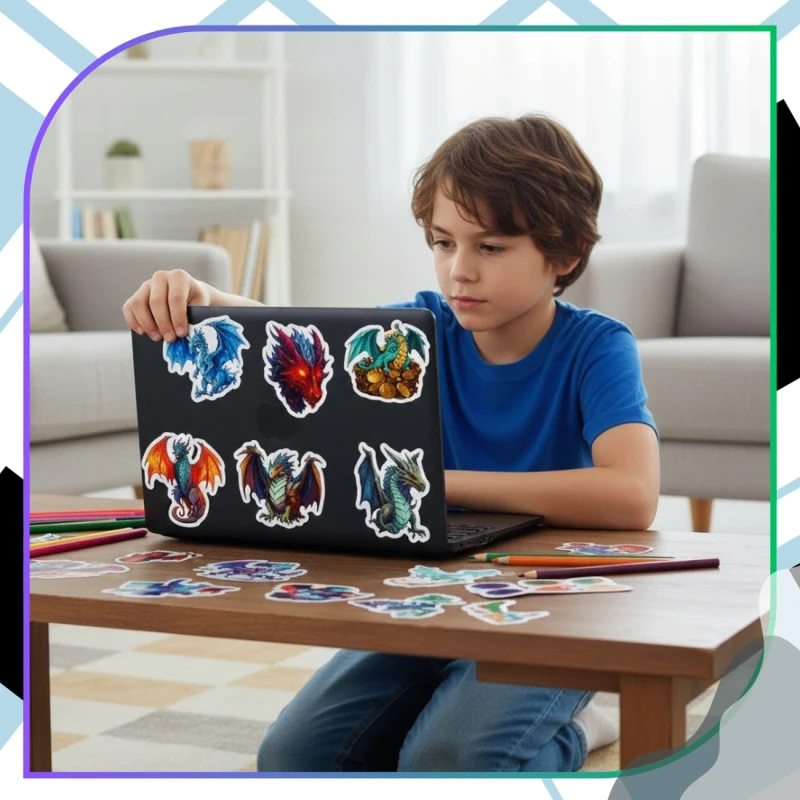 Naklejki neonowe smoki zestaw 50szt dla dzieci DIY dekoracja 2.webp