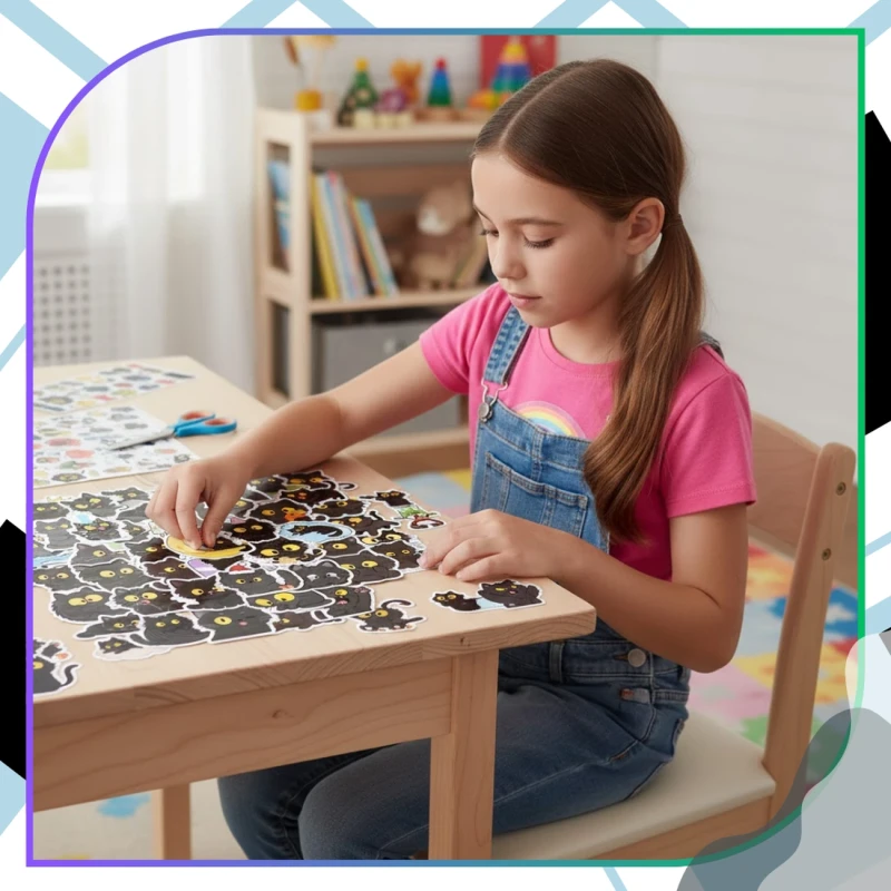Naklejki czarne koty zestaw 50szt dla dzieci DIY dekoracja 5.webp