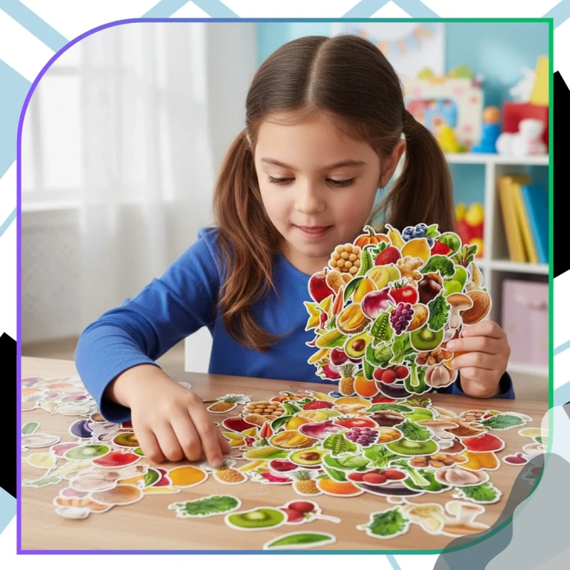 Naklejki owoce warzywa zestaw 50szt dla dzieci DIY dekoracja 3.webp