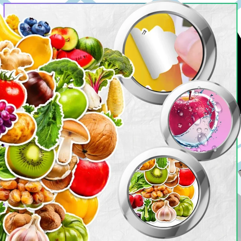 Naklejki owoce warzywa zestaw 50szt dla dzieci DIY dekoracja 7.webp