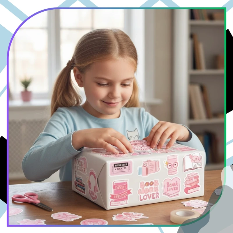 Naklejki różowe książki zestaw 55szt dla dzieci DIY dekoracja 3.webp