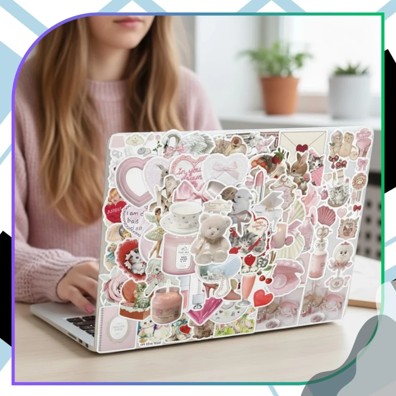 Naklejki coquette pastelowe różowe 60szt dla dzieci DIY dekoracja 1.webp