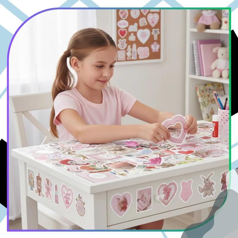 Naklejki coquette pastelowe różowe 60szt dla dzieci DIY dekoracja 2.webp