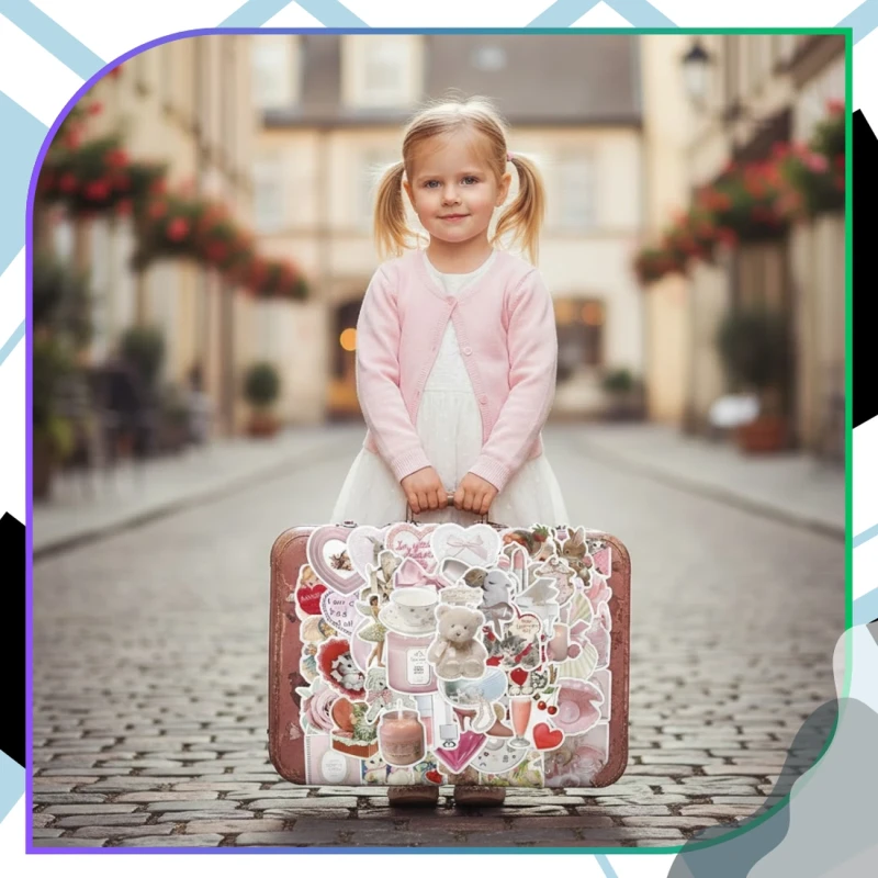 Naklejki coquette pastelowe różowe 60szt dla dzieci DIY dekoracja 4.webp