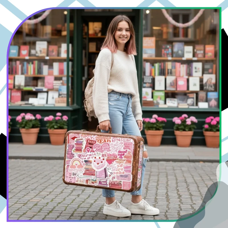 Naklejki książkowe różowe BookTok 60szt dla dzieci DIY dekoracja 6.webp