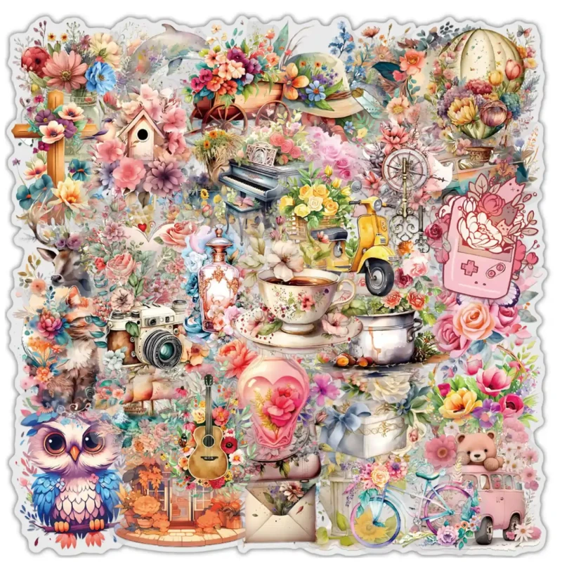 Naklejki kwiatowe 58szt dla dzieci DIY dekoracja scrapbooking 4.webp