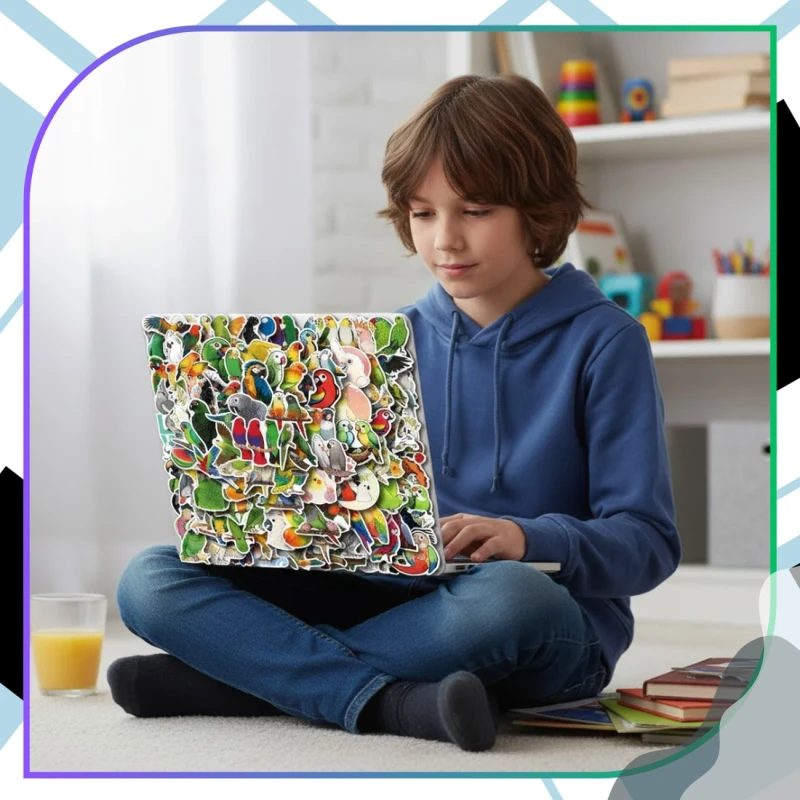 Naklejki kolorowe papugi 110szt dla dzieci DIY dekoracja 1.webp