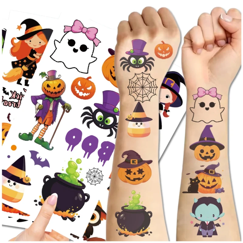 Tatuaże zmywalne Halloween dla dzieci zestaw 10 arkuszy 9.webp