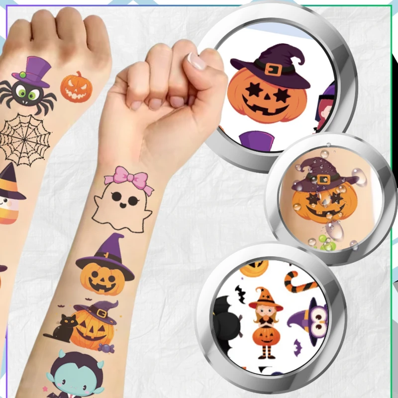 Tatuaże zmywalne Halloween dla dzieci zestaw 10 arkuszy 7.webp