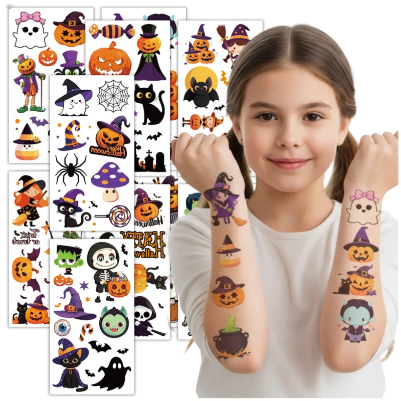 Tatuaże zmywalne Halloween dla dzieci zestaw 10 arkuszy 8.webp