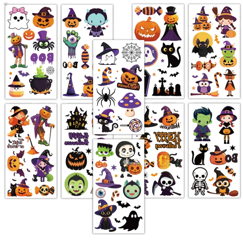 Tatuaże zmywalne Halloween dla dzieci zestaw 10 arkuszy 10.webp