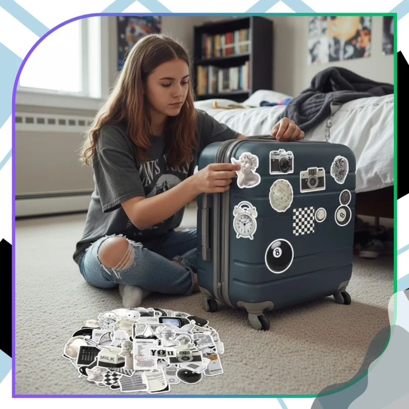 Naklejki czarno białe aesthetic VSCO zestaw 61szt dla dzieci DIY dekoracja 6.webp