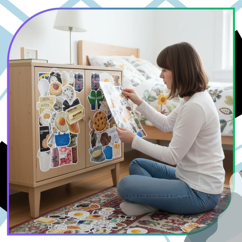 Naklejki jedzenie codzienne przedmioty zestaw 50szt dla dzieci DIY dekoracja 7.webp