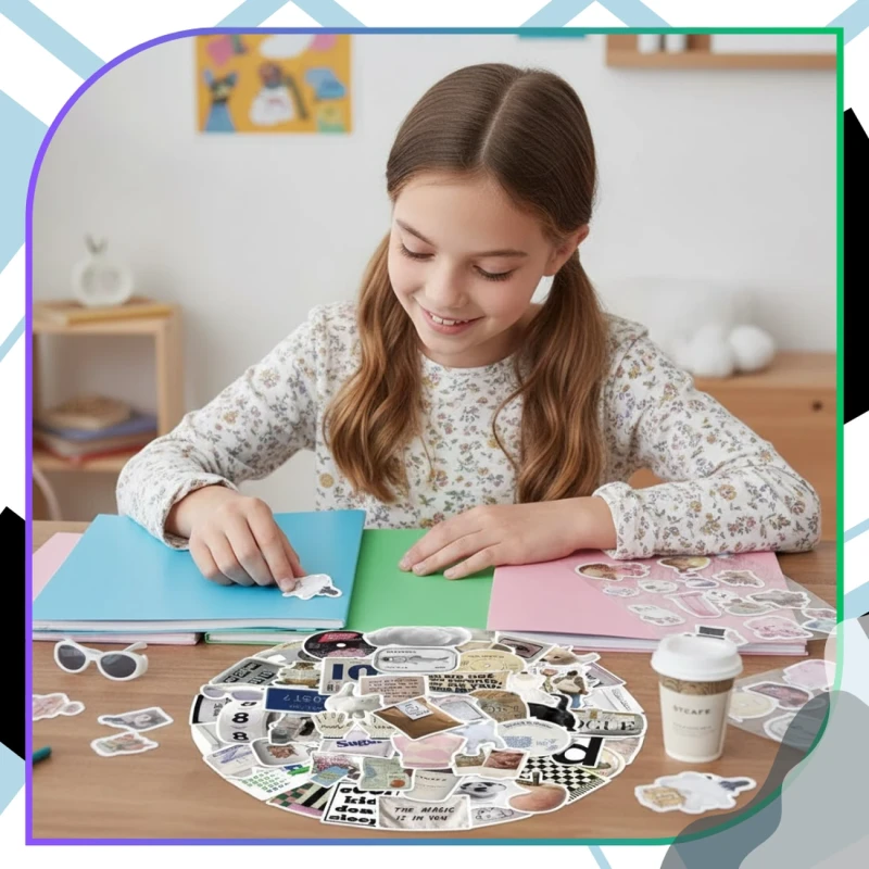 Naklejki aesthetic VSCO modne zestaw 57szt dla dzieci DIY dekoracja 6.webp