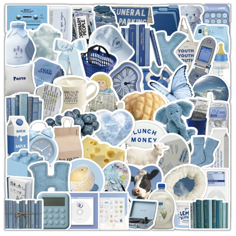 Naklejki blue aesthetic bluecore zestaw 60szt DIY dekoracja 1.webp