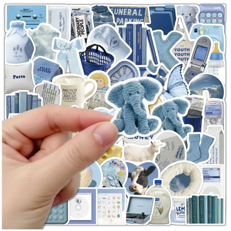 Naklejki blue aesthetic bluecore zestaw 60szt DIY dekoracja 2.webp