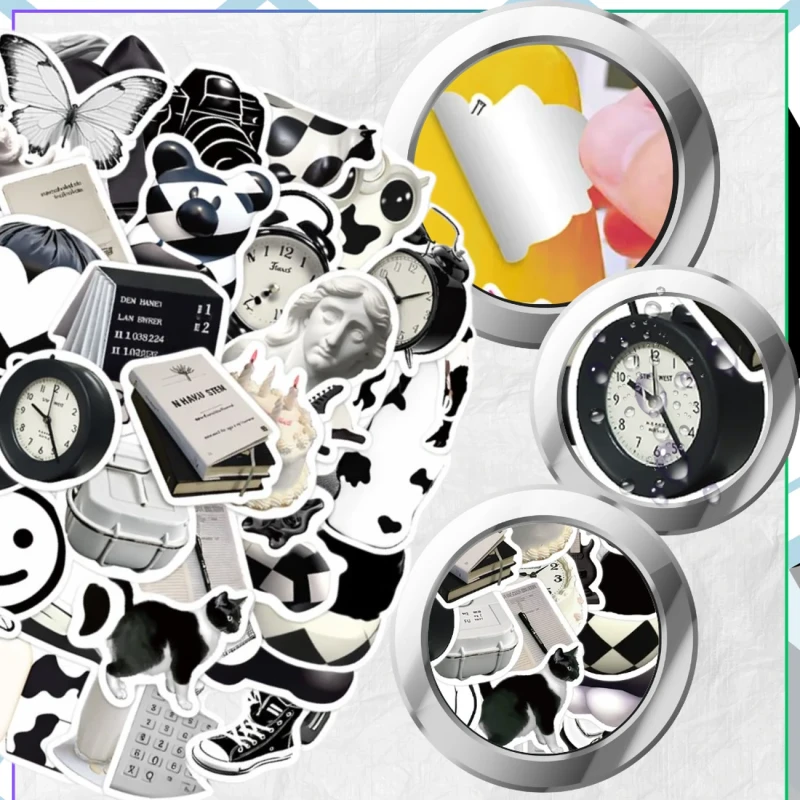 Naklejki aesthetic czarno białe retro Y2K zestaw 50szt DIY dekoracja 4.webp