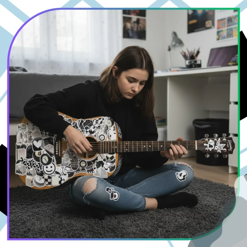 Naklejki aesthetic czarno białe retro Y2K zestaw 50szt DIY dekoracja 8.webp