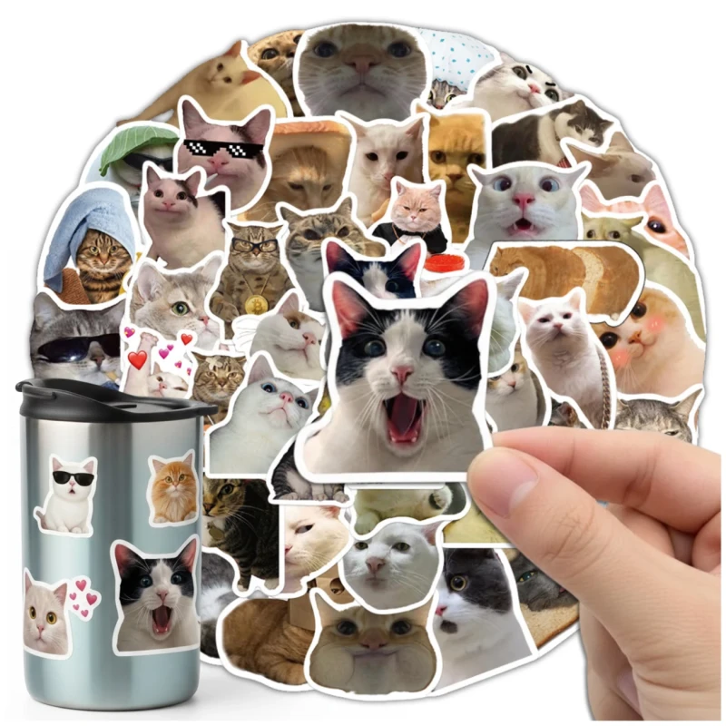 Naklejki koty śmieszne memy zestaw 50szt DIY dekoracja 3.webp
