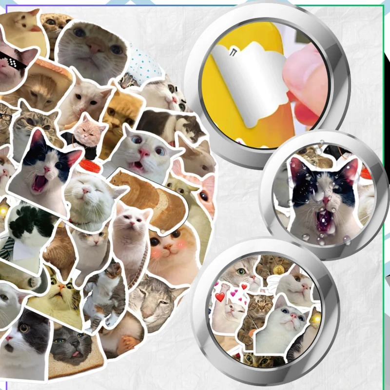 Naklejki koty śmieszne memy zestaw 50szt DIY dekoracja 4.webp