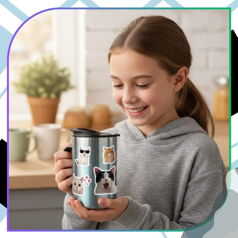 Naklejki koty śmieszne memy zestaw 50szt DIY dekoracja 8.webp