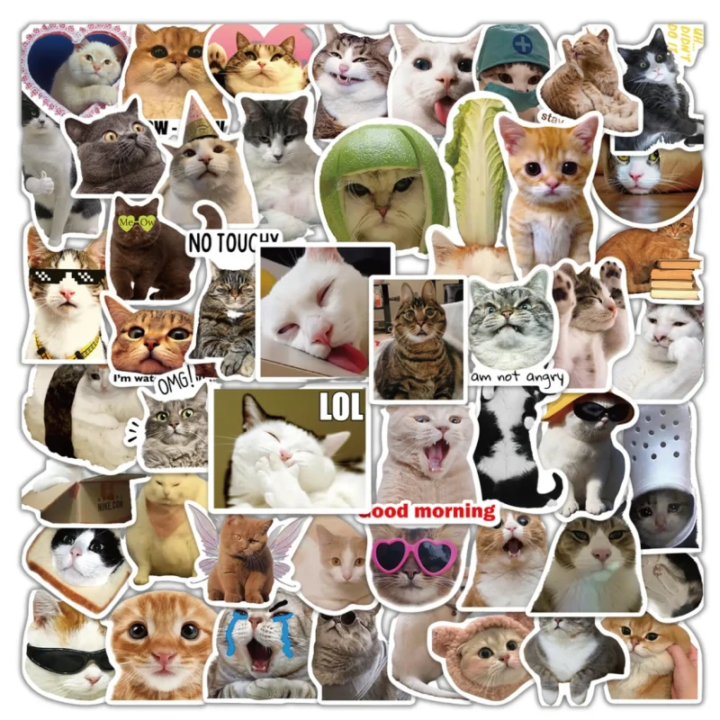 Naklejki koty memy zestaw 50szt DIY dekoracja 1.webp